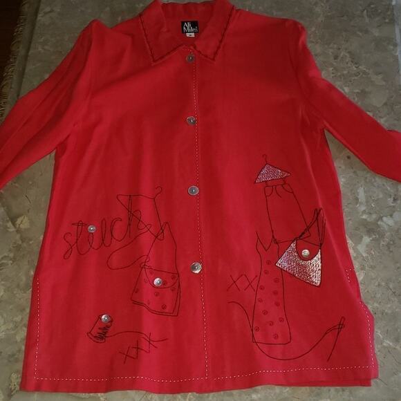 Vintage Ali Miles Stitched Embroidered Fashion Scene Long Sleeve Button Down - Picture 5 of 12